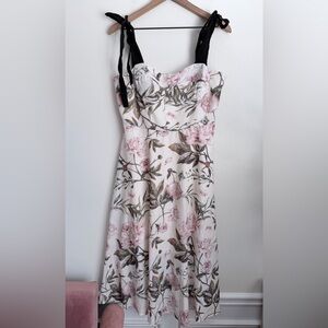 La Ros Pink Peony Blossom Tie-Strap Midi Dress M